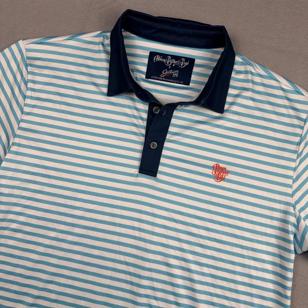 Allman Brothers Band Section 119 Striped Polo Shirt Mens Medium Blue White 2024